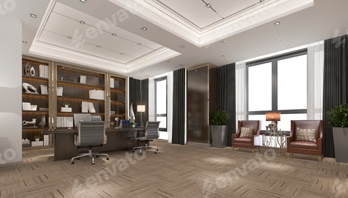 Preview: 3d rendering luxury business meeting and working room in executive office