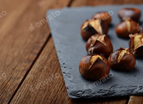 Preview: Roasted chestnuts on slate board
