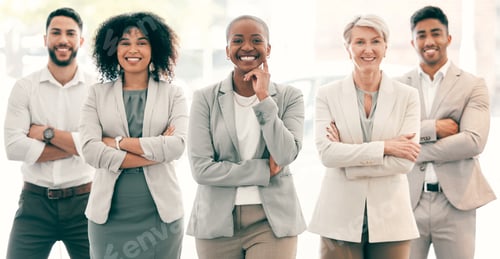 Preview: Shot of a group of businesspeople standing with their arms crossed at work