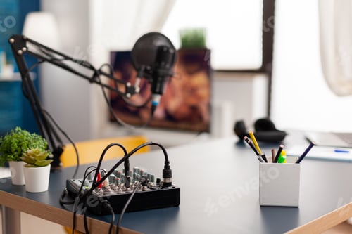 Preview: Microphone and mixer for podcast of famous creator