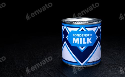 Preview: Condensed milk can on black background