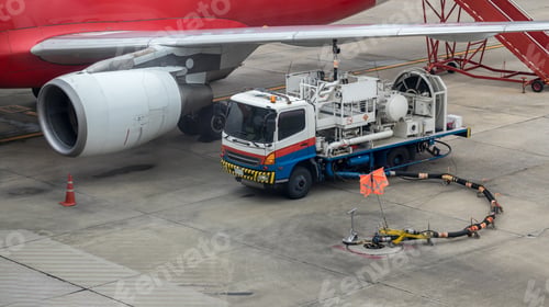 Preview: Aircraft refueling by high pressure fuel supply truck.