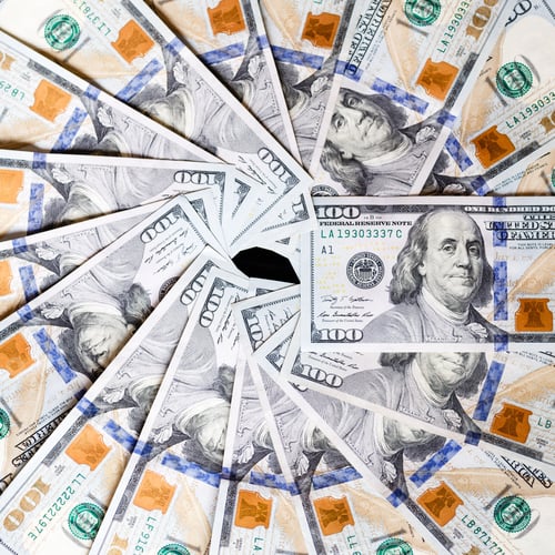 Preview: Cash money one hundred dollars bills closeup. Square format for instagram