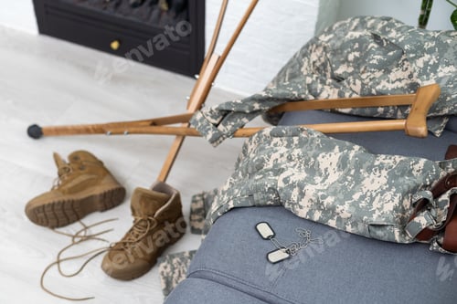 Preview: military uniform with crutches, disability