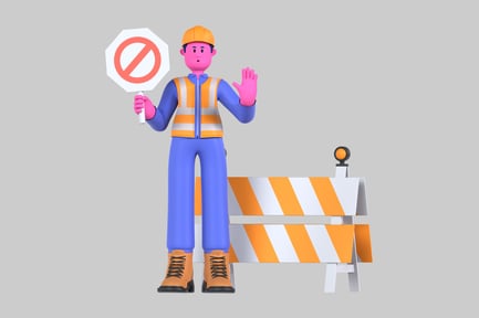 Preview: Cartoon Construction Worker with Stop Sign