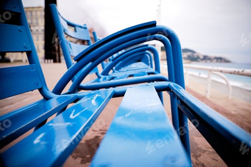 Preview: Blue chairs of Promenade des Anglais in Nice Cote d'Azur France