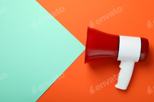 Preview: Important announcement concept with megaphone, space for text