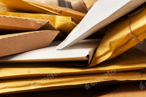 Preview: Close up shot of stack of padded mailing envelopes
