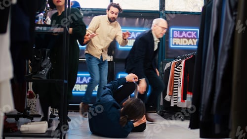 Preview: Customer falling in clothing store