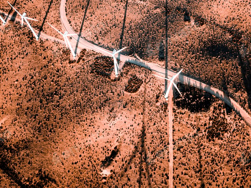Preview: Aerial shot of wind turbines on the fields of the countryside