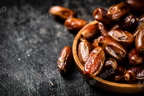 Preview: Ripe dates on a plate on the table.