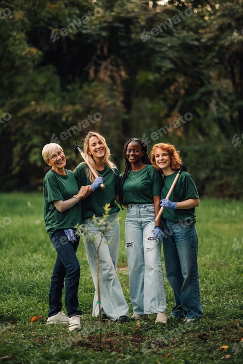 Preview: Group of volunteers planting trees in the park