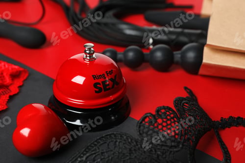 Preview: Set of different sex toys on color background