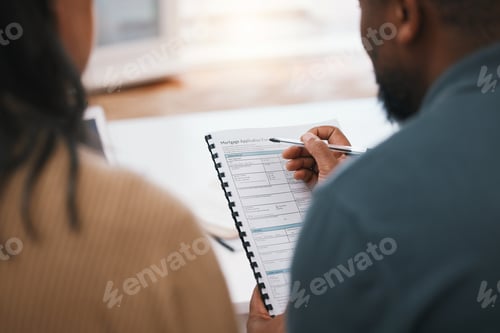 Preview: Couple, mortgage paperwork and loan application with finance, investment and property opportunity.