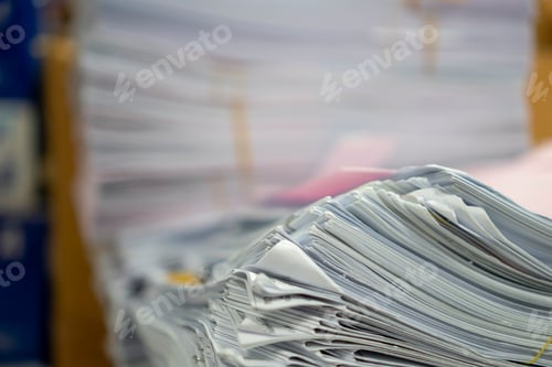 Preview: Stack of paper, Document, many jobs waiting to be done on the table, busy concept