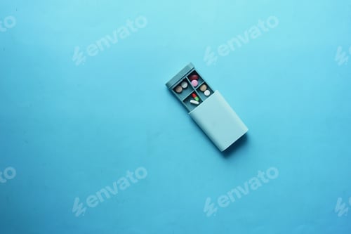 Preview: close up of medical pills in a pill box on table