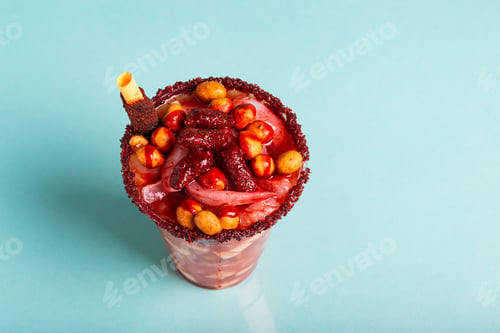 Preview: Crazy little glass, a mixture of sweet, salty and spicy ingredients. Typical snack from Mexico