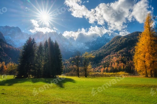 Preview: Mountains at beautiful sunset in summer. Colorful landscape