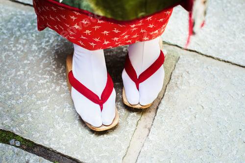 Preview: A traditional geisha woman's feet, in wooden soled sandals