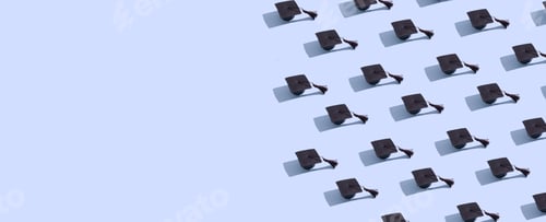 Preview: Banner graduate cap pattern on blue background with hard shadow. Education background