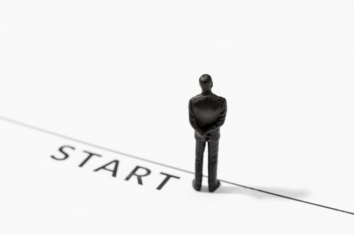Preview: Businessman figurine on Starting line. Start, Concept of challenge or career path and change