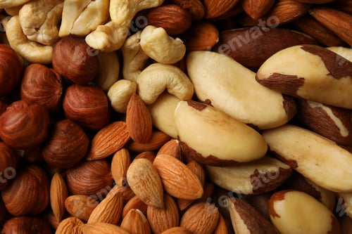 Preview: Different nuts on whole background, close up