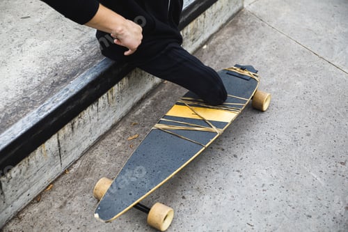 Preview: Handicapped young guy with a longboard in park