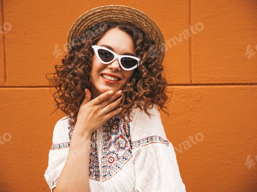 Preview: Portrait of young funny woman posing outdoors