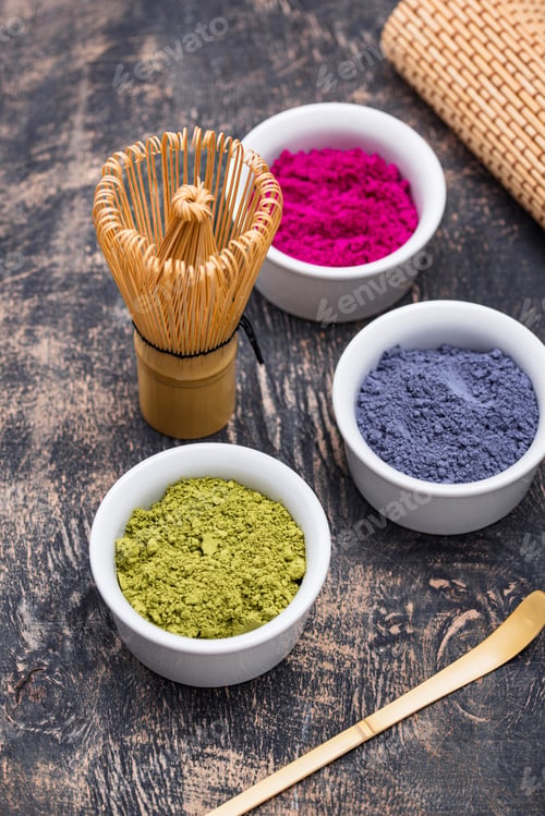 Preview: Green, blue and pink matcha powder