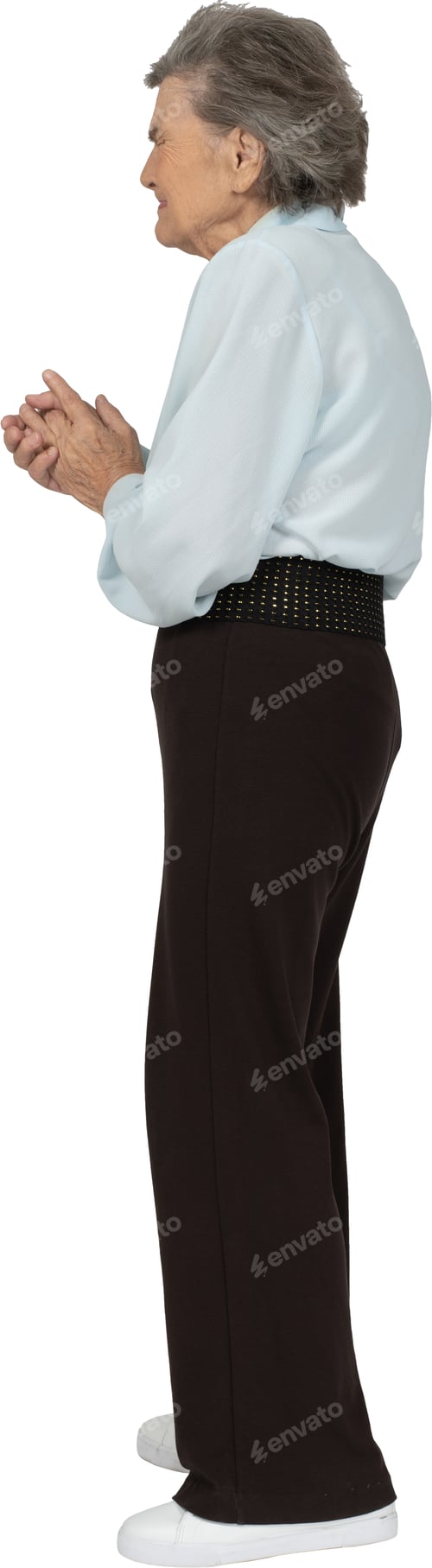 Preview: a woman in a white shirt and black pants
