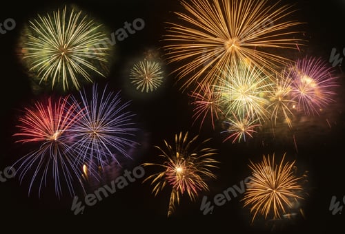 Preview: Colorful fireworks on black