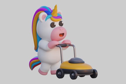 Visualização: Unicórnio de desenho animado com brinquedo