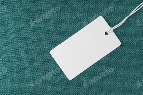 Preview: Textile Background, Turquoise Coarse Fabric Texture With White Empty Clothing Tag