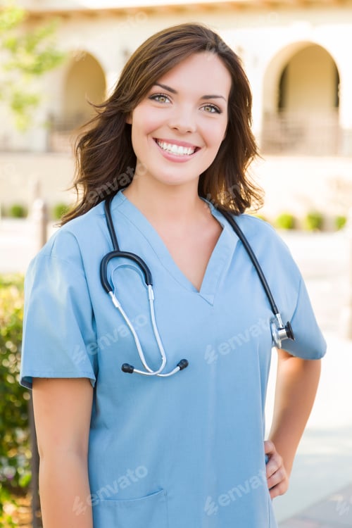 Vista previa: Proud Young Adult Woman Doctor or Nurse Portrait Outside