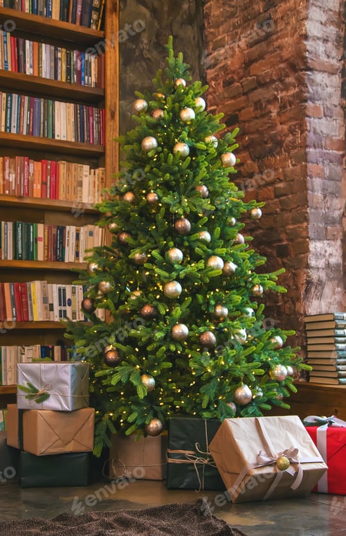Christmas Tree with Presents in a Cozy Room