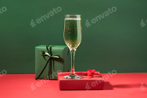 Preview: Christmas composition podium glass champagne box gift New Year background