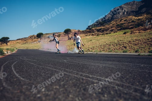 Preview: Young people skateboarding with smoke bomb