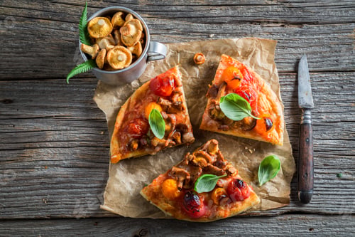Preview: Enjoy your pizza on old wooden rustic table