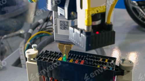 Preview: Close-up automatic manufacture robot pulling out a chip.