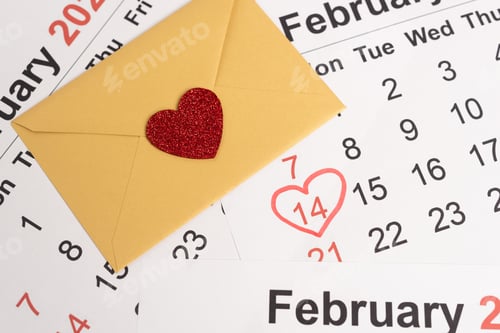 Preview: envelope with heart on February calendar
