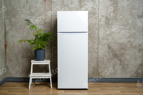 Preview: White Refrigerator Against Concrete Wall