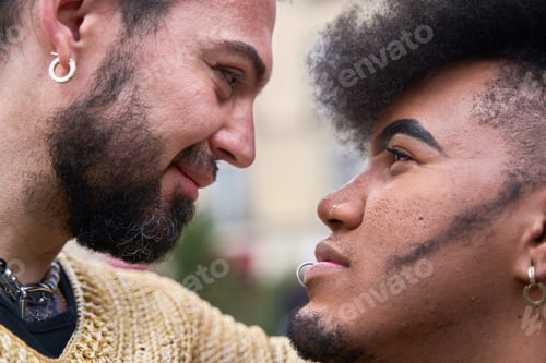 Preview: Gay couple sharing intimate moment outdoors