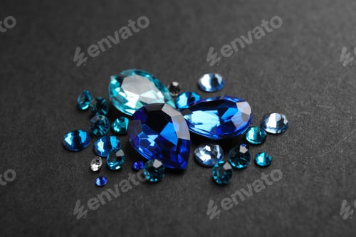 Preview: Pile of different beautiful gemstones on black background