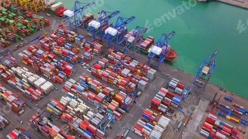 Preview: container cargo ship in the export and import business and logistics. Shipping to the harbor