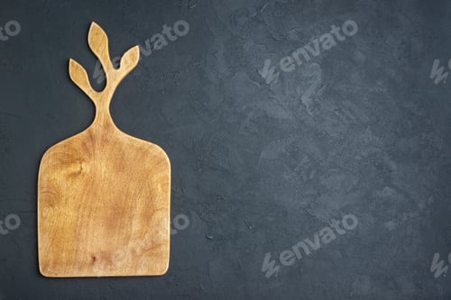 Preview: top view brown cutting board on dark background meal chic cuisine hardwood horizontal salad note