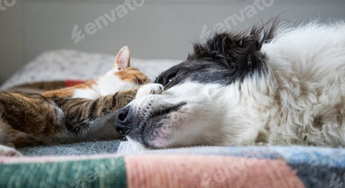 Preview: cute little dog and cat in bed