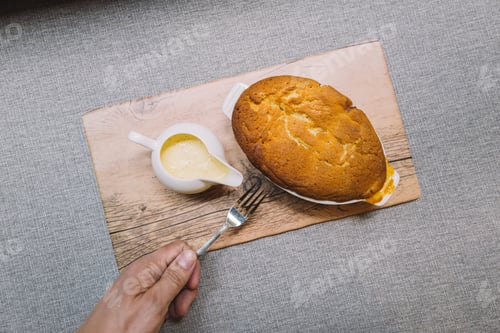 Preview: Apple souffle with milk sauce
