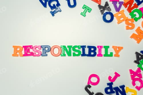 Preview: Responsibility word made from colorful plastic letters on white background