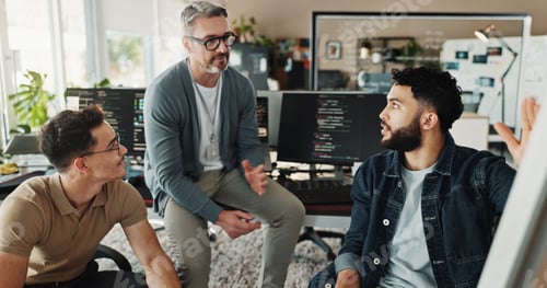 Preview: Programmer, teamwork and meeting with business people in office for website developer, coding bootc