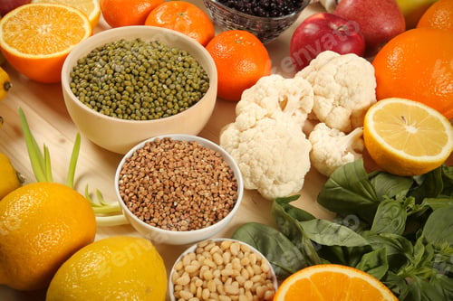Preview: Different Fruits And Vegetables Are On The Table